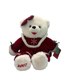 DanDee Snowflake Teddy 2007 White Polar Bear Plush Red Velvet Dress NWT Y2K
